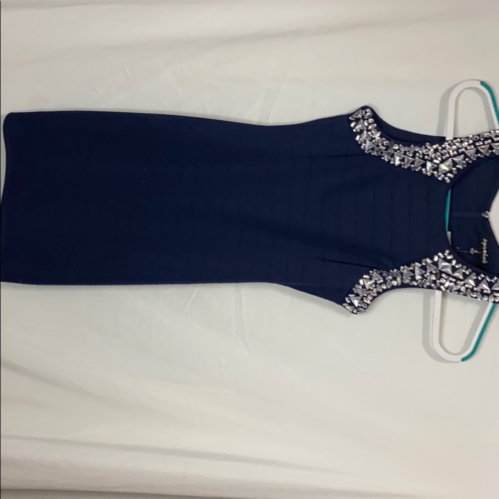 Navy blue body con midi dress